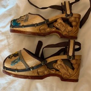Vintage hand carved Chinese sandals